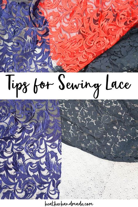 Learn all about how to sew lace to make beautiful handmade clothing. These sewing tips work for sewing and altering lace dresses. Lace is such a beautiful fabric, and there are so many beautiful lace fabrics to buy and sew. When I work with lace, I usually make a dress or a top. Sometimes I alter lace dresses for me or clients. Lace is such a delicate fabric that you need some tips and tricks to be able to sew and work with it. I’ve gathered all the information to make lace easier to sew. Sewing Lace Fabric, How To Sew Delicate Fabric, Sewing With Lace Fabric, Sew Lace Dress, How To Sew Lace Fabric, Dress Lining Fabric, Sew Lace Top, Sewing Lace Dress, Lace Skirt Sewing Pattern