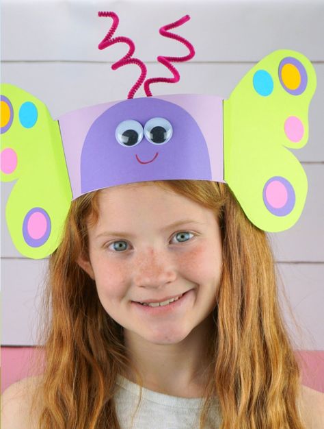 butterfly headband craft for preschoolers Coloring Pages For Preschoolers, Spring Crafts Preschool, Prek Crafts, Headband Crafts, Creative School Project Ideas, Crazy Hat Day, Funky Hats, Bug Crafts, Hat Day