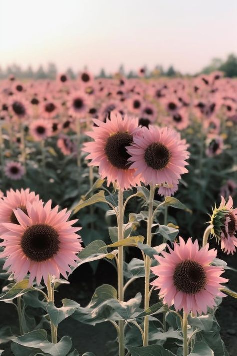 Different Sunflower Colors, Spring Pics Nature, Beautiful Plants For Garden, Midnight Oil Sunflower, Pretty Spring Pictures, Growing Flowers Aesthetic, Pink Plants Outdoor, Midnight Oil Pink Sunflowers, Planting Flowers In Garden