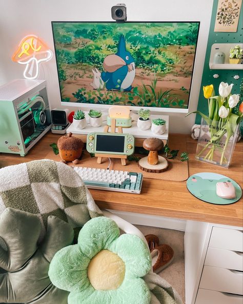 Desk Set Up Gaming, Funky Desks, Pastel Aesthetic Room, Danish Pastel Aesthetic, Cozy Desk, Dream Desk, Store Room, Student Room, Gamer Room Decor