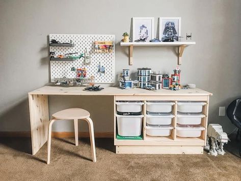 Trofast Desk, Trofast Table, Man Cave Basement Ideas, Bedroom Basement Ideas, Trofast Ikea, Basement Ideas Man Cave, Basement Ideas Bedroom, Basement Ideas For Teens, Ikea Kids Room