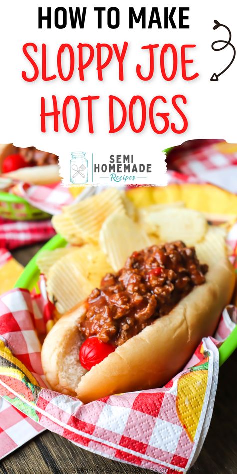 Combine Sloppy Joe Sandwiches and Hot Dogs and make these Sloppy Joe Hot Dogs for a super easy dinner this week! Meals With Hot Dogs, Sloppy Joe Mix, Hot Dog Sauce Recipe, Sloppy Joes Sandwich, Making Hot Dogs, Sloppy Joes Easy, Sloppy Joe Sauce, Hot Dogs Recipes, Sloppy Joe