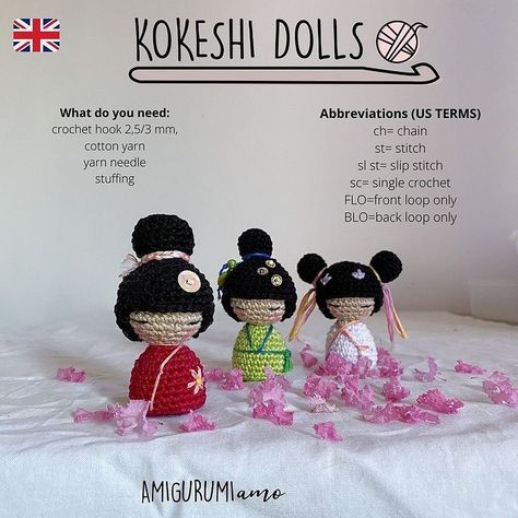 Crochet Japanese Doll, Dolls Crochet, Japanese Crochet, Bunny Crochet, Doll Family, Beginner Crochet Projects, Japanese Dolls, Kokeshi Dolls, Small Changes