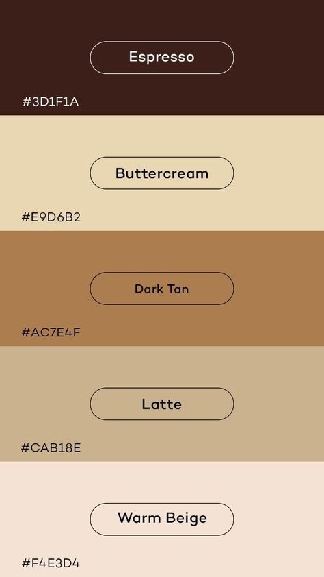 Espresso Buttercream, Unique Color Schemes, Warm Tone Colors, Beige Shades, Website Color Palette, Create Color Palette, Color Design Inspiration, Web Colors, Hex Color Palette