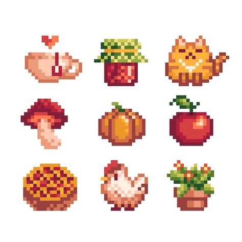 Aesthetic Pixel Art, Pixel Art Icon, How To Pixel Art, Pixel Art Food, Pixel Art Tutorial, Easy Pixel Art, 8bit Art, Cool Pixel Art, Pixel Art Characters