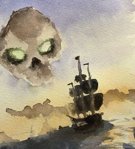 Sea Of Thieves Drawing, Pirate Aesthetic Drawing, Watercolor Pirate Ship, Sea Of Thieves Art, Sea Of Thieves Wallpaper, Pirate Drawings, Pirate Painting, Custom Controller, Sea Of Thieves