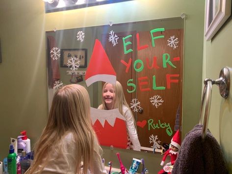 Elf On The Shelf Ideas Draw On Mirror, Elf Selfie Mirror, Elf Mirror Selfie, Elfie Selfie Mirror, Elf Selfie Bathroom Mirror, Take An Elfie Mirror, Elf On The Shelf Fan Ceilings, Elf On The Shelf Selfie Ideas, Elf On The Shelf For Two Elves