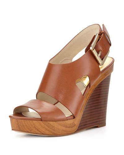 X2L48 MICHAEL Michael Kors Carla Platform Wedge Sandal, Luggage Carla Brown, Platform Wedges Shoes, Wedges Shoes, Platform Wedge Sandals, Leather Shoes Woman, Footwear Design Women, Platform Wedge, Crazy Shoes, Wedge Sandal