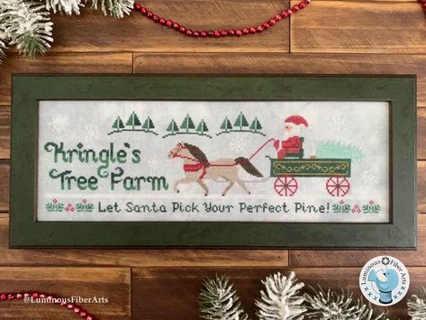 Counted Cross Stitch pattern, Kringle's Tree Farm, designed by Luminous Fiber Arts. Another great design for your Christmas decor, this pattern features Santa helping pick out your "favorite pine"!! Horse Drawn Wagon, Beautiful Christmas Trees, Tree Farm, Cross Stitch Patterns Christmas, Christmas Tree Farm, Christmas Cross, Tree Farms, Snow Day, Art Textile