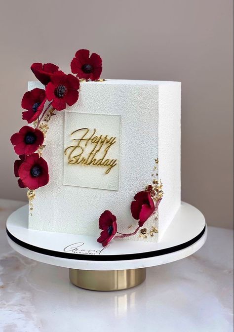 Square Cake Design, Elegant Cake Design, Birthday Cake For Husband, Cake For Husband, Elegant Birthday Cakes, Simple Cake Designs, Cake Decorating Frosting, 50th Birthday Cake, Simple Birthday