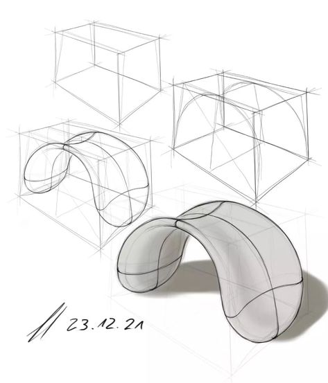 3 D Forms, Forms In Perspective, Curved Shapes Design, Isometric Cube Drawing, Shape Design Art, Form Sketches, Volume Drawing, Shape Sketch, 2d Sketch