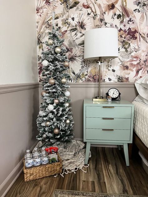 How To Set Up A Guest Bedroom During The Holidays - Organized-ish Guest Room Christmas, Holiday Guest Bedroom, Christmas Guest Bedroom, Holiday Guest Room, Christmas Guest Room, Mini First Aid Kit, Holiday Organization, Memory Foam Pillows, Spare Bedroom