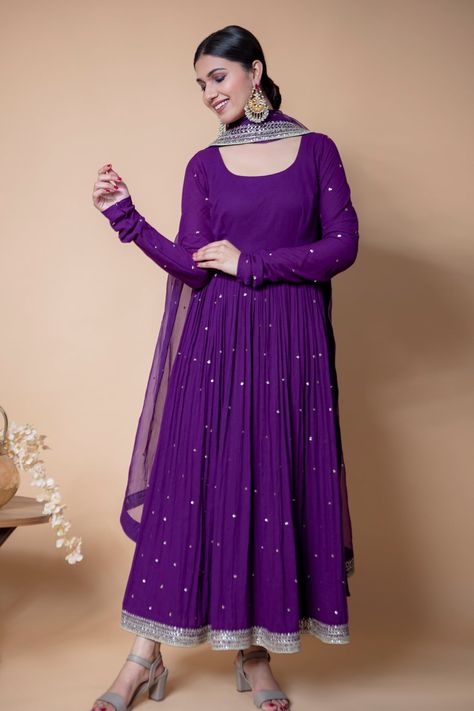 Ikshita Choudhary, Organza Anarkali, Anarkali Patterns, Purple Anarkali, Anarkali With Dupatta, Anarkali Churidar, Stylish Kurtis, Designer Anarkali Dresses, Ethnic Dresses