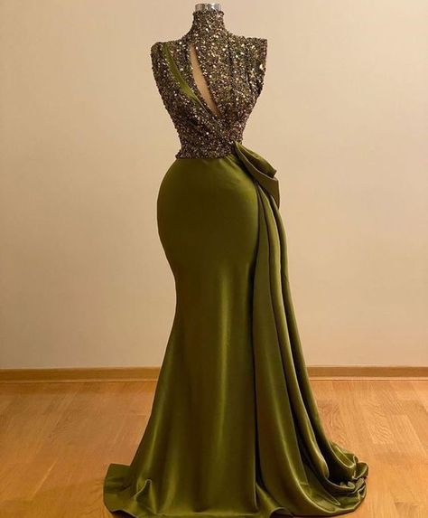 Olive Green Prom Dress, High Neck Evening Gown, High Neck Evening Dress, High Neck Prom Dress, Sparkly Prom Dresses, فستان سهرة, Green Prom Dress, Mermaid Evening Dresses, Mermaid Prom Dresses