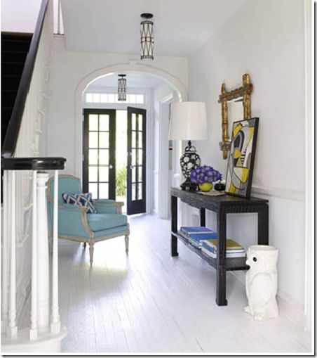 White Floors for Instant Happiness - White Painted Floors, White Foyer, Entrance Way, Beautiful Entryways, Hallway Design, Decor Ikea, Favorite Paint Colors, Design Blogs, Foyer Decorating