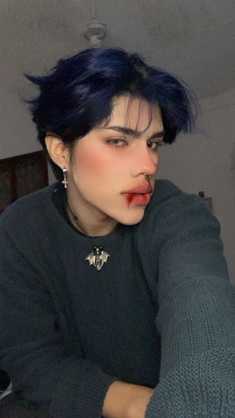 Blue Dyed Hair Men, Cool Tone Blue Hair, Blue Hair Men Aesthetic, Blue Black Hair Men, Midnight Blue Hair Men, Blue Hair Color Men, Men Blue Hair, Dark Blue Hair Men, Black Hair Blue Tips