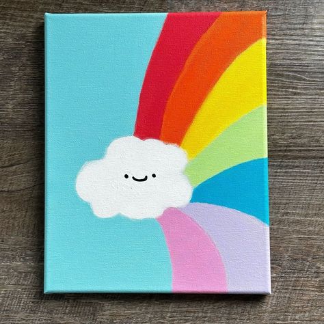 Artisan Wall Decor | 8x10 Hand Painted Canvas Painting Wall Decor Acrylic Artwork Kids Rainbow | Color: Blue/White | Size: 8x10 -  #8x10 #Acrylic #Artisan #Artwork #BlueWhite #Canvas #Color #decor #Hand #Kids #Painted #Painting #Rainbow #Size #Wall Cute Big Canvas Paintings, 2 Year Painting Ideas, Easy Rainbow Painting Ideas On Canvas, Summer Canvas Painting Ideas Kid Art, Cool And Easy Things To Paint, Cute Easy Art Projects, 8 By 8 Canvas Painting, Easy Picture To Paint, Simple Art Painting Ideas Easy