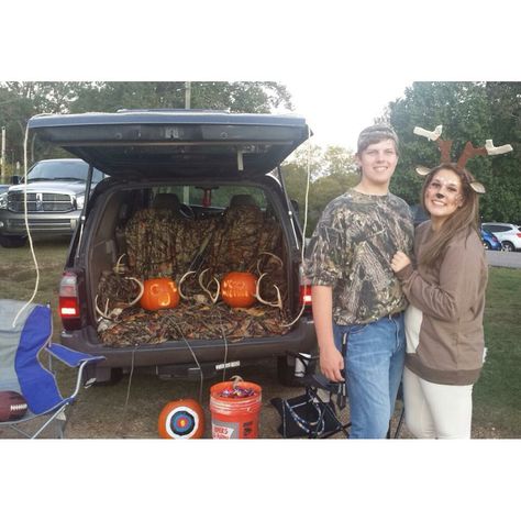 Deer Hunter Trunk Or Treat Ideas, Deer Hunting Trunk Or Treat Ideas, Deer Trunk Or Treat Ideas, Trunk Or Treat Hunting Theme, Hunting Trunk Or Treat Ideas, Hunting Trunk Or Treat, Deer And Hunter Costume, Trunk Or Treat Themes, Trunk Or Treat Decorations