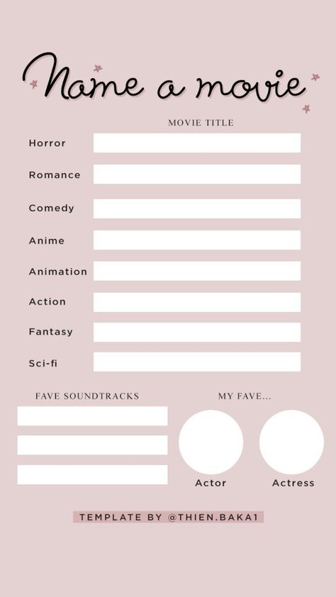 Movie Review Template Instagram, About Me Template, Character Sheet Template, Bingo Sheets, Instagram Story Questions, Fun Questions To Ask, Bullet Journal Mood, Story Games, Social Media Marketing Business