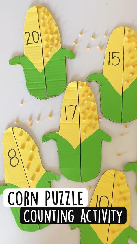 Corn Puzzle | Preschool crafts, Math activities preschool, Preschool math Farm Math Ideas For Preschool, Pre Schooler Activities Ideas Fall, Farm Theme Preschool, Popcorn Kernels, Kindergarden Activities, Math Activities Preschool, Kindergarten Learning, Corn On The Cob, Preschool Lessons