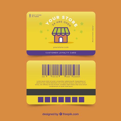 Colorful shop loyalty card template Free Vector Credit Card Design Graphics, Member Card Design Ideas, Membership Card Design Ideas, Membership Card Design, Credit Card Infographic, Customer Loyalty Cards, Loyalty Card Design, Card Template Free, Loyalty Card Template