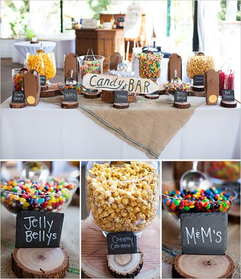 candy bar, love all the wood giving it a different look for a candy bar! Rustic Candy Bar, Bar Deco, Candy Bar Sign, 60th Bday, Wedding Donuts, Candy Bar Wedding, Candy Station, בר מצווה, Candy Table