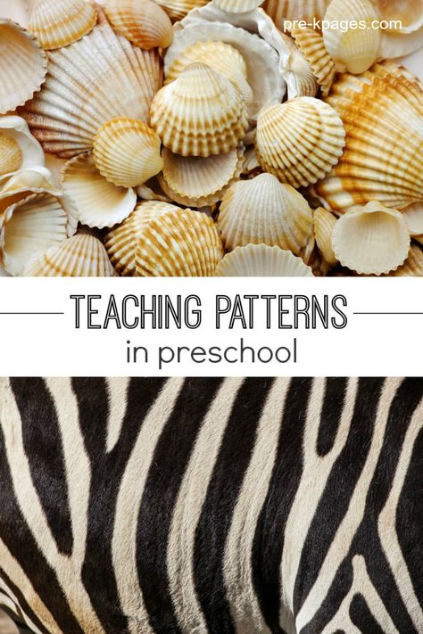 Math for pre-k and kindergarten. Ideas and activities for teaching pattern skills in your childcare, preschool, pre-k or kindergarten classroom. Teaching Patterns Preschool, Pattern Activities For Kindergarten, Math Center Preschool, Patterns For Preschool, Measuring Activities, Patterning Kindergarten, Mathematical Thinking, Preschool Math Centers, Teaching Patterns