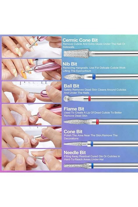 Electric File Nails Bits ; Opens a new tab 𝒏𝒂𝒊𝒍 𝒕𝒆𝒄𝒉 𝒎𝒖𝒔𝒕-𝒉𝒂𝒗𝒆𝒔 All items availble SHOP NOW! #nailtech #training #nails #liveloveandbeauty #nailkit #nailtech #nailtech #training #nails #nailedit #liveloveandbeauty #nailkit #nailtechtip Nail Dremel Bits Guide, How To Use Nail Drill Machine, How To Use A Nail Drill, Nail Drill Bits Guide, Nail Dremel, Best Nail File, Acrylic Nails Professional, Studio Lash, Nail Journey