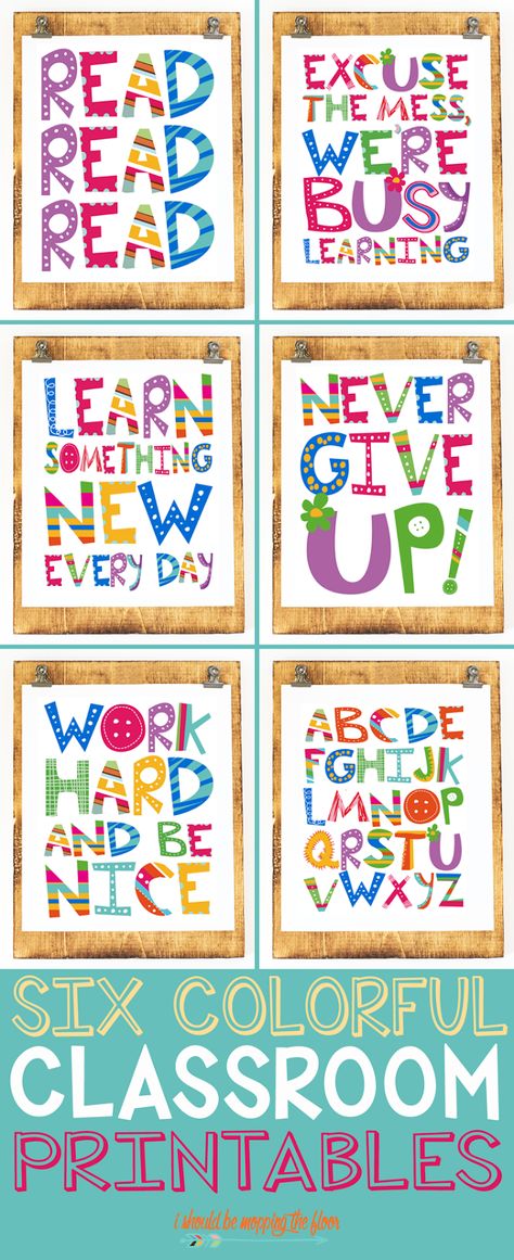 Six Colorful Classroom Printables | Grab these six fun prints for classroom and kids' decor (and more!). Esl Classroom Decor Free Printable, Baby Handprint Crafts, Classroom Wishlist, Colorful Classroom, Classroom Pictures, Kindergarten Songs, Quotes Kids, Classroom Wall Decor, Printable Classroom Decor