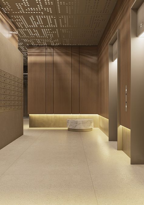 Corridor Office Design, Luxury Corridor Design, Musholla Design, Luxury Lobby Interior Design, Lift Interior Design, Apartment Lobby Interior Design, Luxury Parking, Apartment Building Lobby, Modern Classic Wall