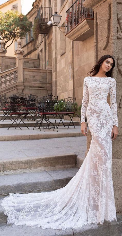 7 Chic Long Sleeve Wedding Dresses | Elegant Wedding Dress Wedding Dresses Expensive, Dresses Expensive, Pronovias Wedding Dresses, Sheath Wedding Dress Lace, Feminine Wedding, Sheath Wedding, White Wedding Dress, Sleeve Wedding Dress, Wedding Dress Sizes