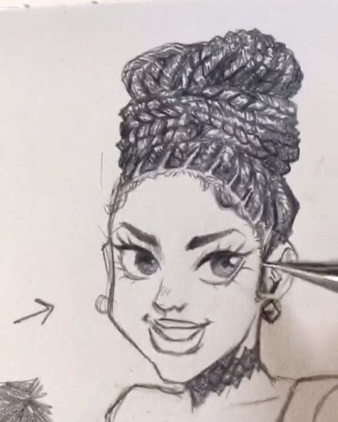 Drawing Box Braids, How To Draw Box Braids, How To Draw Braids Black, Draw Box Braids, Box Braids Drawing, Drawing Braids, Braids Drawing, Drawing Tuts, Braids Step By Step