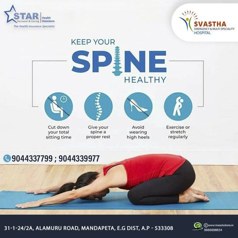 HOW TO KEEP YOUR SPINE HEALTHY? CONTACT: 9044337799 SVASTHA EMERGENCY AND MULTI SPECIALITY HOSPITAL MANDAPETA #hospital #hospitals #clinic #doctor #doctors #wellness #health #healthylifestyle #nurse #pharma #pharmacy #pharmaceutical #healthcare #healthworker #mandapeta #mbbs Healthcare Ads, Health Ads, Dental Posts, Healthy Spine, Spine Health, Digital Marketing Design, Health Care Services, Social Media Design Inspiration, Dental Services