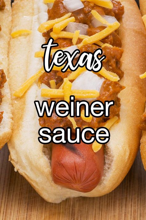 Texas Wiener Sauce - Texans take their hot dogs seriously, and that's why they have their own sauce recipe. This sauce is perfect for any hot dog lover who wants to add a bit of Texas flavor to their meal. | CDKitchen.com Texas Weiner Sauce Recipe, Seasoned Hot Dogs, Texas Hot Dog Sauce Recipe, Corn Dog Bites Recipe, Texas Hot Sauce, Corn Dog Bites, Mini Burgers Sliders, Twinkies Recipe, Flavored Cream Cheese