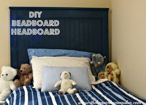 diy-beadboard-headboard-pottery-barn-knockoff-camp-bed Beadboard Diy, Beadboard Headboard, How To Install Beadboard, Diy Beadboard, Diy Headboards, Kids Headboard, Diy Headboard, Diy Pottery, Bedroom Headboard