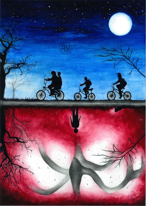 Stranger Things Painting Ideas, Stranger Things Painting, Things Painting, Stranger Things Logo, Painting Ideas Easy, Small Canvas Paintings, Silhouette Painting, Stranger Things Art, Sketches Easy