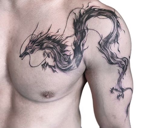 Arm To Chest Tattoo Men, Shoulders Tattoo For Men, Shoulder To Chest Tattoo, Dragon Tattoos For Men Shoulder, Chest Dragon Tattoo For Men, Dragon Tattoo Back Shoulder, Dragon Tattoo Shoulder Men, Wolf Tattoo Men, Chest Shoulder Tattoo Men