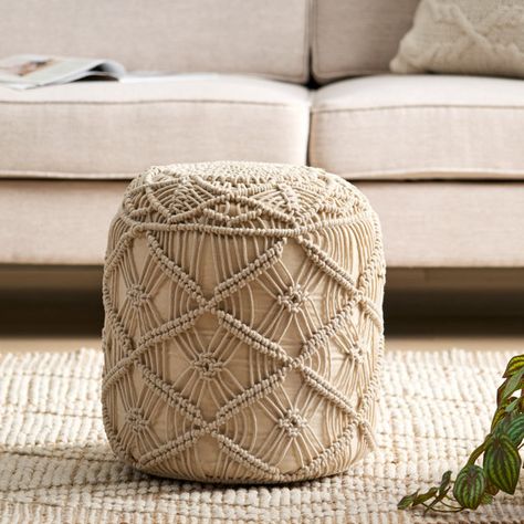 Dakota Fields Upholstered Pouf & Reviews | Wayfair Knitted Ottoman, Bean Bag Ottoman, Macrame Chairs, Floor Sitting, Ottoman Pouf, Floor Pouf, Round Ottoman, Ottoman In Living Room, Living Room Flooring