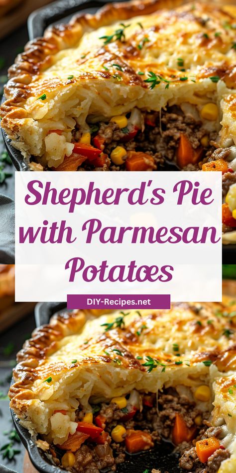 Try this Shepherd's Pie topped with parmesan mashed potatoes. Rich, savory, and perfect for a hearty dinner! Shepherds Pie With Ground Turkey, Shepherds Pie Recipe With Crust, Individual Shepherds Pie, Shepards Pie Ground Beef, Pioneer Woman Shepards Pie, Sheperherds Pie, Sheppard Pie Recipe, Sheppard’s Pie, Shepards Pie Easy