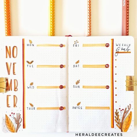 Autumn Bullet Journal, Bullet Journal Flip Through, Bujo Spreads, Journal Layouts, Bullet Journal Weekly Spread, Bullet Planner, Bullet Journal Aesthetic, Bullet Journal Notebook, Bullet Journal Themes