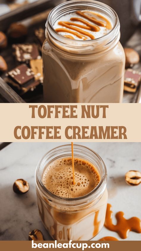 Tired of store-bought creamers that don’t taste quite right? Learn how to make toffee nut coffee creamer that’s rich, creamy, and totally customizable. Pin this easy DIY coffee creamer recipe for a treat your mornings will love! Diy Chocolate Coffee Creamer, Butterscotch Coffee Creamer, Southern Butter Pecan Creamer, Snickers Coffee Creamer Recipe, Coffee Creamers Homemade, Homemade Coffee Creamers, How To Make Your Own Coffee Creamer, Coffee Creamer With Sweet Condensed Milk, Healthy Coffee Creamer Recipe