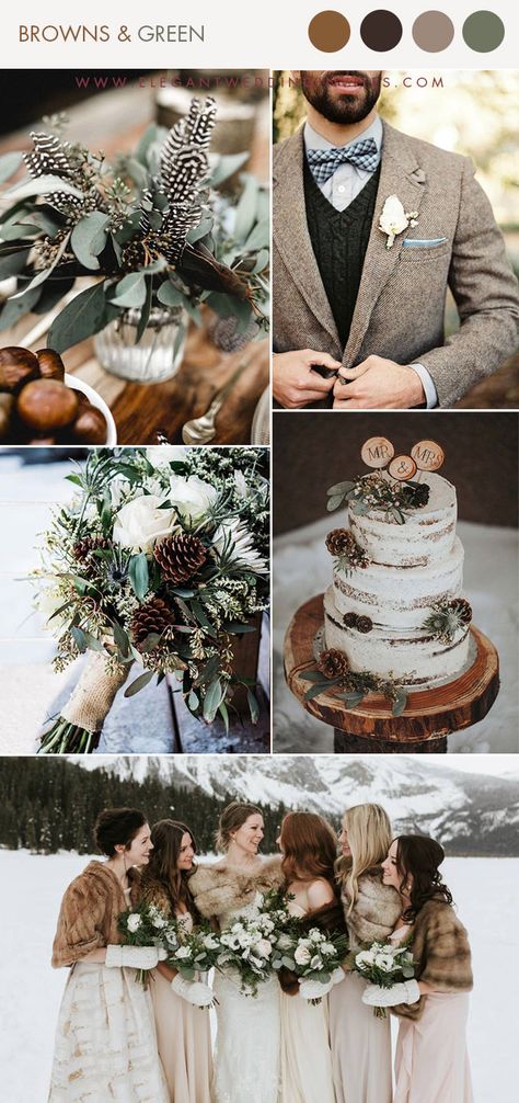 Boho Chic Winter Wedding, Dark Green And Neutral Wedding, Beige Winter Wedding, Neutral Winter Wedding Colors, February Wedding Colors Rustic, November Green Wedding, Early December Wedding Colors, Warm Winter Wedding Dress, Winter Mountain Wedding Colors