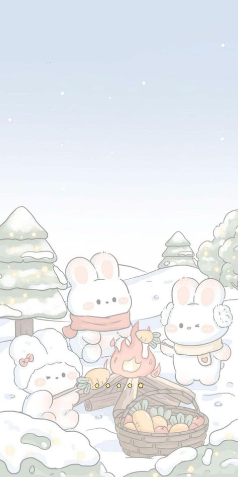 Bunny Christmas Wallpaper, Aesthetic Kawaii Wallpaper, Totoro Wallpaper, Vertical Wallpaper, Kawaii Cat Drawing, Rabbit Wallpaper, Njoy Obs, Iphone Wallpaper Winter, Xmas Wallpaper