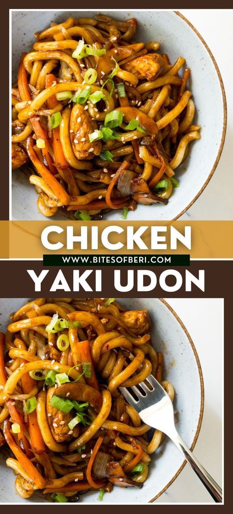 If you are a fan of noodle stir-fries, then you are going to love this Chicken Yaki Udon recipe! It is made with chewy udon noodles, nutritious vegetables, delicious chicken, and the most amazing stir fry sauce! Healthy Stir Fry Noodles, Udon Noodle Chicken, Asian Noodle Dishes Recipes, Teriyaki Chicken Udon Noodles, Stir Fried Noodles Chicken, Udon Noodle Recipe Healthy, Udon Dinner Recipes, Udon Chicken Stir Fry, Chicken Udon Stir Fry