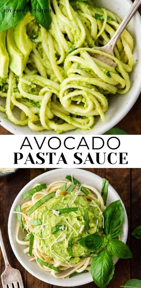 This easy, healthy, creamy Avocado Pasta Sauce recipe is made with 5 ingredients and is ready in under 5 minutes! This avocado sauce is delicious served over noodles, zucchini noodles, rice, or your favorite veggies! Vegan Avocado Pasta Sauce, Avocado Spaghetti Sauce, How To Make Avocado Pasta, Easy Meals With Avocado, Avacodo Recipe Idea Pasta, Avocado Pasta Sauce Easy, Avocado Sauce For Pasta, Creamy Avocado Pesto Pasta, Pasta And Avocado Recipe