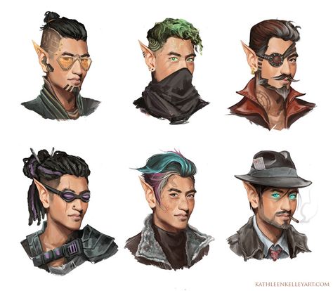 Cyberpunk Elf Heads Shadowrun Character Art, Neon Sunset, Shadowrun Characters, Space Character, Space Pirates, 70s Sci Fi Art, Cyberpunk Character, Alien Concept Art, Face Reference