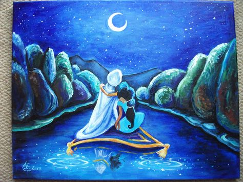 Aladdin Paintings, Genie Painting, Disney Acrylic Painting, Aladdin Painting, Disney Princess Sketches, Disney Canvas Paintings, Cheer Box, Princess Sketches, Disney Canvas Art