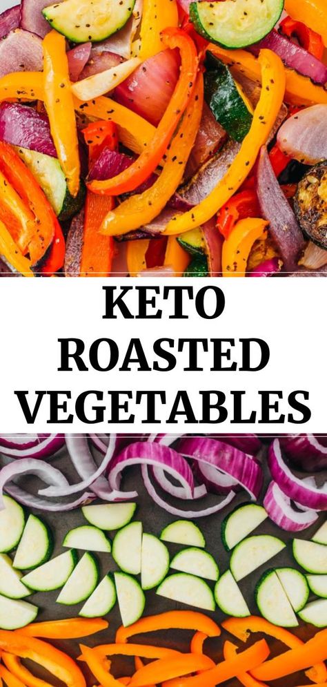 These oven roasted vegetables are one of my favorite healthy side dishes, quick and easy to make on a baking sheet (one pan) and ideal for meal prep. This medley of baked veggies includes bell peppers, zucchini squash, red onions, and garlic -- keto, low carb, and vegan. Great flavors with just minimal seasoning. Click the pin to find the recipe and nutrition facts. #healthy #paleo #vegetarian Keto Side Dishes Vegetables, Keto Roast Vegetables, Low Carb Roasted Veggies, Keto Roasted Vegetables Oven, Healthy Baked Vegetables, Keto Baked Vegetables, Bell Pepper Zucchini Onion, Easy Keto Veggie Sides, Keto Veggie Bake