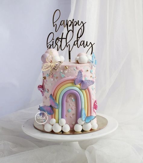 Rainbow And Butterfly Cake, Rainbow Fairy Cake, Butterfly Cake Ideas For Kids, Rainbow Butterfly Cake, Butterfly Theme Cake, Fairy Birthday Cake, Cake Designs For Girl, Twin Birthday Cakes, Butterfly Birthday Cakes