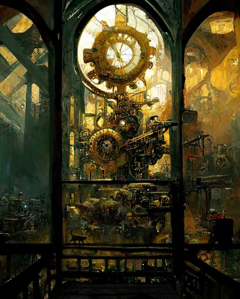 Clock Tower Aesthetic, Steampunk Concept, Surreal Scenery, Amazing Digital Art, Industrial Workshop, Steampunk City, Nathan Chen, Steampunk Artwork, Steampunk Dress